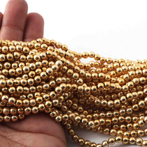 1 Strands  Gold Plated Plain Copper Balls, Plain Copper Small Beads, Jewelry Making Supplies, 5mm, 7.5 inches, Bulk Lot GPC595 - Tucson Beads