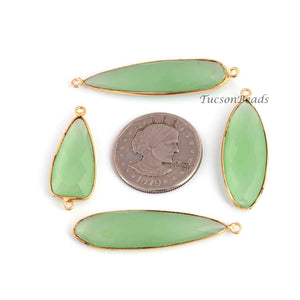 7 Pcs Green Chalcedony Faceted Assorted Shape 24k Gold Plated Pendant/Connector  - 51mmx12mm-35mmx13mm-PC768 - Tucson Beads