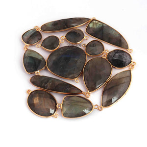 12 Pcs Labradorite Faceted Assorted Shape 24k Gold Plated Connector - Labradorite Assorted 52mmx27mm-22mmx15mm PC772 - Tucson Beads