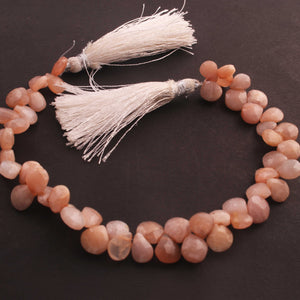 1 Strand Peach Moonstone Faceted Briolettes - Heart Gemstone Beads 7mmx7mm-9mmx8mm  8.5 Inches BR183 - Tucson Beads