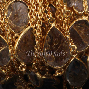 1 Feet Crystal Quartz Assorted Shape Connector Chain -  24k Gold Plated Bezel Continuous Connector Beaded Chain 22mmx10mm SC451 - Tucson Beads