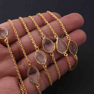 1 Feet Crystal Quartz Assorted Shape Connector Chain -  24k Gold Plated Bezel Continuous Connector Beaded Chain 22mmx10mm SC451 - Tucson Beads