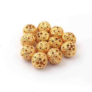 12 Pcs Gold Plated Designer Copper Round,Casting Copper Balls,Jewelry Making Supplies 13mmx15mm  GPC342 - Tucson Beads