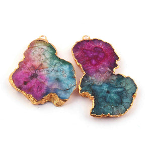 2  Pcs Multi Druzzy   Drusy Agate Slice Pendant - Electroplated Gold Druzy Pendant -59mmx47mm-71mmx42mm   DRZ233 - Tucson Beads