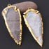 2  Pcs Shaded Gray Jasper Arrowhead  24k Gold  Plated Charm Pendant -  Electroplated With Gold Edge 88mmX32mm - AR039