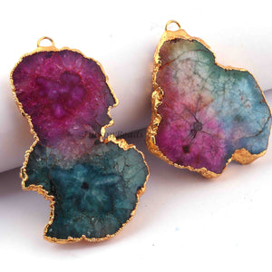 2  Pcs Multi Druzzy   Drusy Agate Slice Pendant - Electroplated Gold Druzy Pendant -59mmx47mm-71mmx42mm   DRZ233 - Tucson Beads
