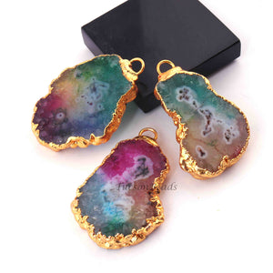 5  Pcs Multi Druzzy   Drusy Agate Slice Pendant - Electroplated Gold Druzy Pendant -43mmx26mm   DRZ234 - Tucson Beads