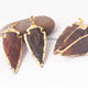 5  Pcs  Brown Jasper Arrowhead  24k Gold  Plated Charm Pendant -  Electroplated With Gold Edge 63mmX27mm - AR048 - Tucson Beads