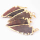 5  Pcs  Brown Jasper Arrowhead  24k Gold  Plated Charm Pendant -  Electroplated With Gold Edge 63mmX27mm - AR048 - Tucson Beads