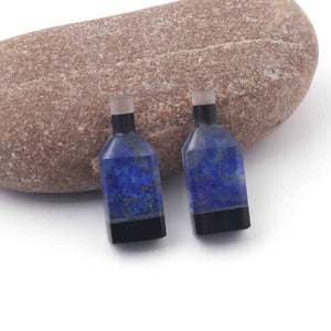 Matched Pairs Natural Lapis ,Black Onyx Joined Smooth Bottle Shape Loose Gemstone  25mmx10mm BG044 - Tucson Beads
