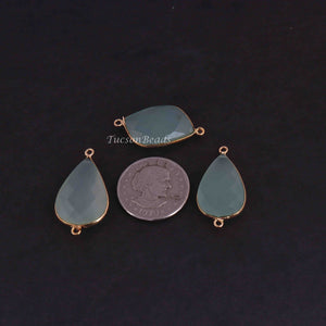 3 Pcs Green chalcedony assorted shape Connector- 33mmx17mm-36mmx19mm PC753 - Tucson Beads