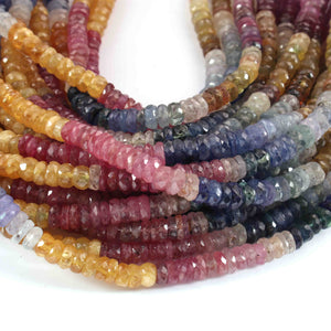 1 Strand Multi Sapphire Heishi, Wheel Rondelles -  Round Gemstone Beads - Faceted Beads Rondelles - 4mm -16 Inch SPB0140 - Tucson Beads