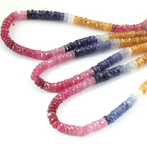 1 Strand Multi Sapphire Heishi, Wheel Rondelles -  Round Gemstone Beads - Faceted Beads Rondelles - 4mm -16 Inch SPB0140 - Tucson Beads