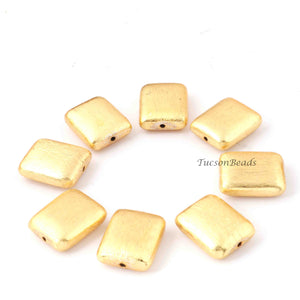 8 Pcs Rectangle Scratch Bar Beads  24K Gold Plated on Copper - Rectangle Scratch Bar Beads 32x19mm 9 inche Str GPC438 - Tucson Beads
