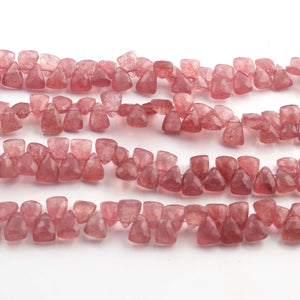 1  Strand  Strawberry Quartz Faceted Briolettes -Trillion Shape Briolettes -9mmx8mm-7mmx6mm- 8 Inches BR02930 - Tucson Beads