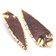 2  Pcs Brown  Jasper Arrowhead  24k Gold  Plated Charm Pendant -  Electroplated With Gold Edge 85mmX35mm - AR137 - Tucson Beads