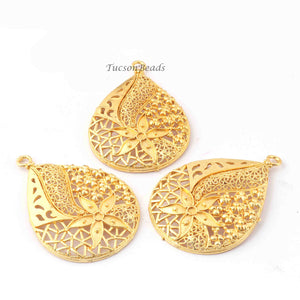 5 Pcs Designer 24k Gold Plated Pendant,Copper Pear Shape Design Charm Pendant,Jewelry Making Supplies -58mmx40mm GPC865 - Tucson Beads