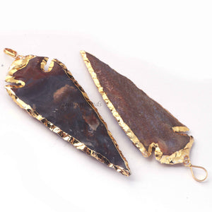 2 Pcs Jasper Arrowhead  24k Gold  Plated Charm Pendant -  Electroplated With Gold Edge 88mmX36mm - AR138 - Tucson Beads