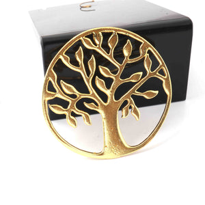 2 Pcs Gold Plated Designer Tree Pendant Round ,Casting Copper,Jewelry Making Supplies 55mm  GPC350 - Tucson Beads
