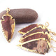 5  Pcs Brown  Jasper Arrowhead  24k Gold  Plated Charm Pendant -  Electroplated With Gold Edge 55mmX23mm - AR131 - Tucson Beads