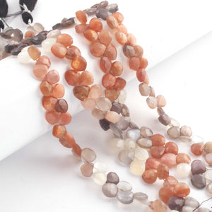 1 Strand Multi Moonstone Faceted Briolettes  - Heart Shape Briolettes -9mmx8mm-7mmx6mm - 8 Inches, BR02925 - Tucson Beads