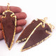 3  Pcs Brown  Jasper Arrowhead  24k Gold  Plated Charm Pendant -  Electroplated With Gold Edge 83mmX32mm - AR134 - Tucson Beads