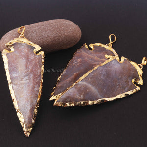 3 Pcs Jasper Arrowhead  24k Gold  Plated Charm Pendant -  Electroplated With Gold Edge 86mmX36mm - AR133 - Tucson Beads