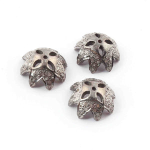 1 Pc Pave Diamond Antique Finish Flower Half Cap Beads Over 925 Sterling Silver - Pave Jewellery Bead 11mm PDC1365 - Tucson Beads