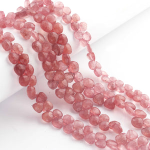 1  Strand  Strawberry Quartz Faceted Briolettes - Heart Shape Briolettes -9mmx8mm-7mmx6mm - 8 Inches BR02928 - Tucson Beads