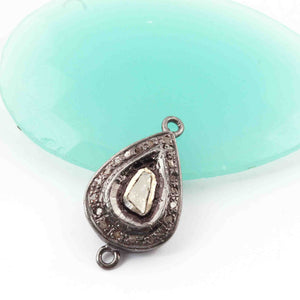 1 Pc Pave Diamond With Rose Cut Diamond 925 Sterling Silver/ Vermeil Pear Drop Connector 24mmx13mm PDC498 - Tucson Beads