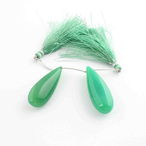 1 Strand Green  Chalcedony Smooth  Briolettes -  Pear Shape Briolettes - 39mmx13mm- 3 Inches BR1942 - Tucson Beads