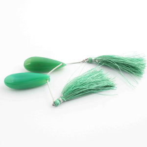 1 Strand Green  Chalcedony Smooth  Briolettes -  Pear Shape Briolettes - 39mmx13mm- 3 Inches BR1942 - Tucson Beads