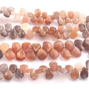 1 Strand Multi Moonstone Faceted Briolettes  - Pear Shape Briolettes -11mm x 9mm -8mm x 6 mm , 8 Inches, BR02936 - Tucson Beads