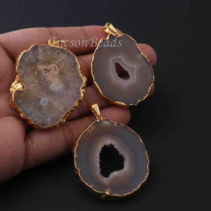 3  Pcs Mix Druzzy 24k Gold Plated Pendant - Electroplated Gold Druzy -49mmx38mm-DRZ100 - Tucson Beads