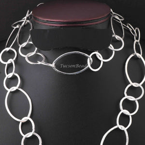 1 Necklace Top Quality 3 Feet Each Silver Plated Round  With Marquise Shape Copper Link Chain - Each 18 inch GPC240 - Tucson Beads