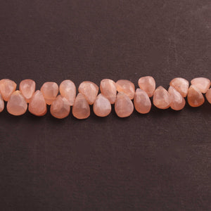 1  Strand Peach Moonstone Faceted Briolettes  - Pear Shape Briolettes - 8mm x 6mm-10mm x 8mm, 8 Inches BR02917 - Tucson Beads