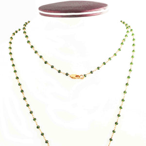 Green Hydro Beads Chain Necklace - Faceted Sparkly 24K Gold Plated Necklace ,Tiny Beaded 3mm, Necklace - 44"Long GPC1429 - Tucson Beads