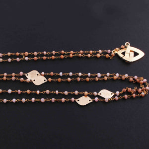 Pink Opal Chain Necklace - Faceted Sparkly 24K Gold Plated Necklace ,Tiny Beaded 3mm, Necklace -52"Long GPC1402 - Tucson Beads
