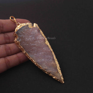 1  Pcs Shaded Gray Jasper Arrowhead  24k Gold  Plated Charm Pendant -  Electroplated With Gold Edge 95mmX34mm - AR063 - Tucson Beads