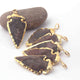6  Pcs Shaded Brown Jasper Arrowhead  24k Gold  Plated Charm Pendant -  Electroplated With Gold Edge 56mmX28mm - AR062 - Tucson Beads