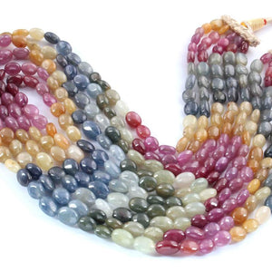 795 Ct. 5 Strands Of Genuine Multi Sapphire Necklace - Smooth Oval Beads - Rare & Natural Necklace - Stunning Elegant Necklace SPB0185 - Tucson Beads