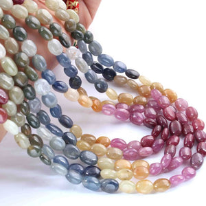 795 Ct. 5 Strands Of Genuine Multi Sapphire Necklace - Smooth Oval Beads - Rare & Natural Necklace - Stunning Elegant Necklace SPB0185 - Tucson Beads