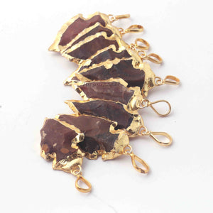 17 Pcs Brown Jasper Arrowhead  24k Gold  Plated Charm Pendant -  Electroplated With Gold Edge 40mmX20mm - AR052 - Tucson Beads