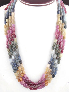 760 Ct. 4 Strands Of Genuine Multi Sapphire Necklace - Smooth Oval Beads - Rare & Natural Necklace - Stunning Elegant Necklace SPB0183 - Tucson Beads