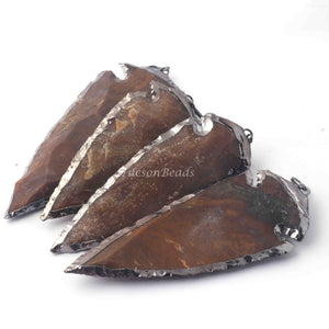 4 Pcs Jasper Arrowhead Oxidized Silver Plated Single Bail Pendant - Electroplated With Silver Edge - 94mmx39mm AR118 - Tucson Beads