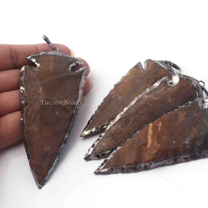 4 Pcs Jasper Arrowhead Oxidized Silver Plated Single Bail Pendant - Electroplated With Silver Edge - 94mmx39mm AR118 - Tucson Beads