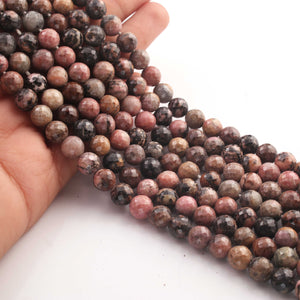 1 Strand Rhodonite Faceted Round Ball Beads - Rhodonite Faceted Round Beads 8mm 9 Inches BR3586 - Tucson Beads