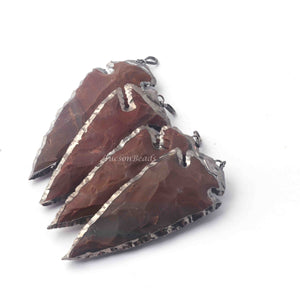 4 Pcs Brown Jasper Arrowhead Oxidized Silver Plated Single Bail Pendant - Electroplated With Silver Edge - 93mmx38mm AR115 - Tucson Beads