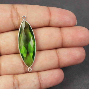 6 Pcs Peridot  Faceted 925 Sterling Silver Marquise  Shape Double & Single  Bail Connector & Pendant 41mmx13mm & 39mmx13mm- SS498 - Tucson Beads