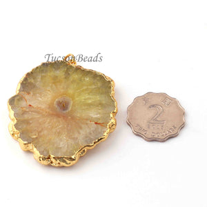 5 Pcs Yellow Agate Druzzy 24k Gold Plated Pendant- Electroplated Gold Druzy -67mmx53mm-33mmx27mm DRZ235 - Tucson Beads